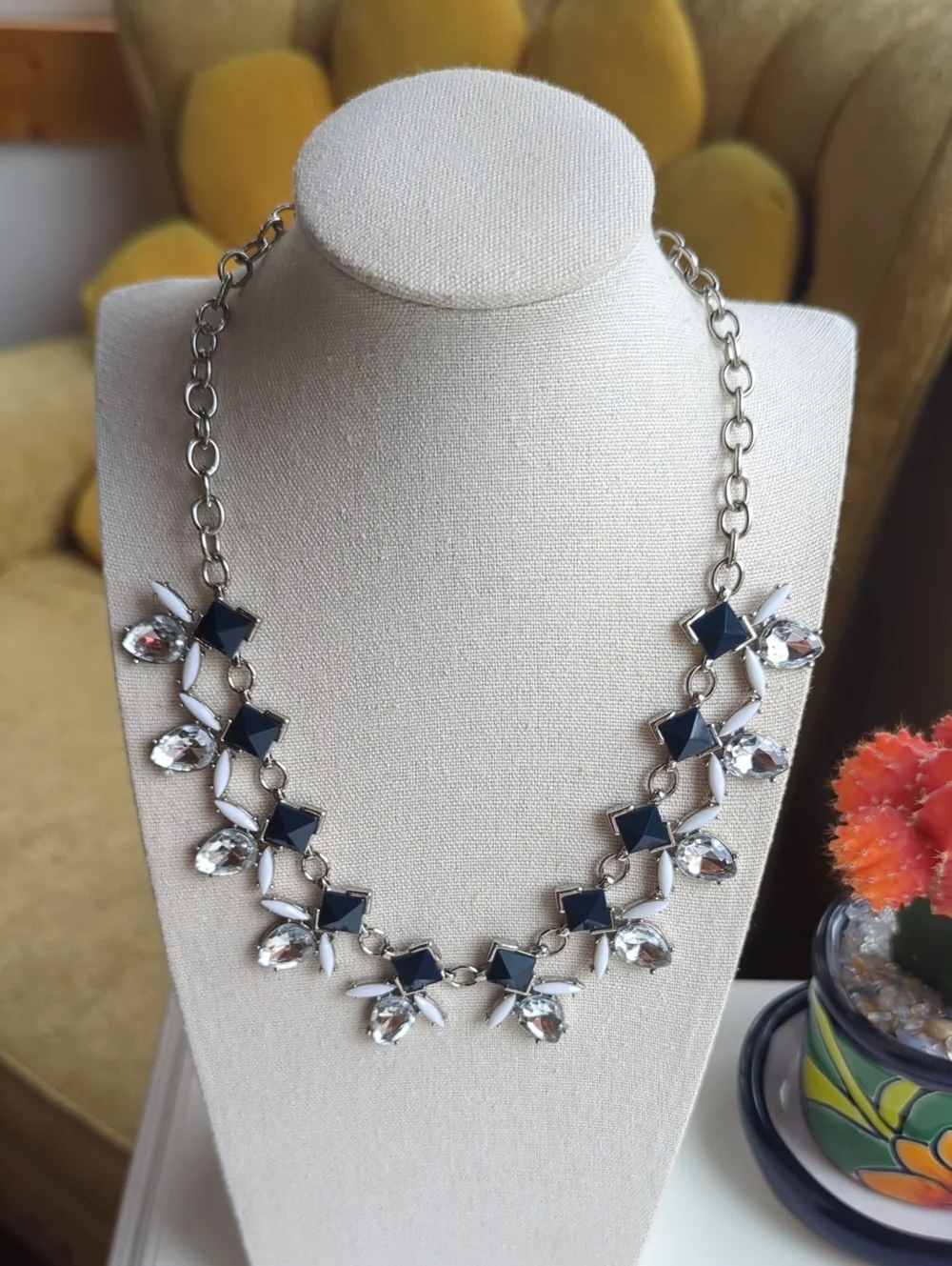Charming Charlie Silver Tone Foil Back Statement Necklace, 16